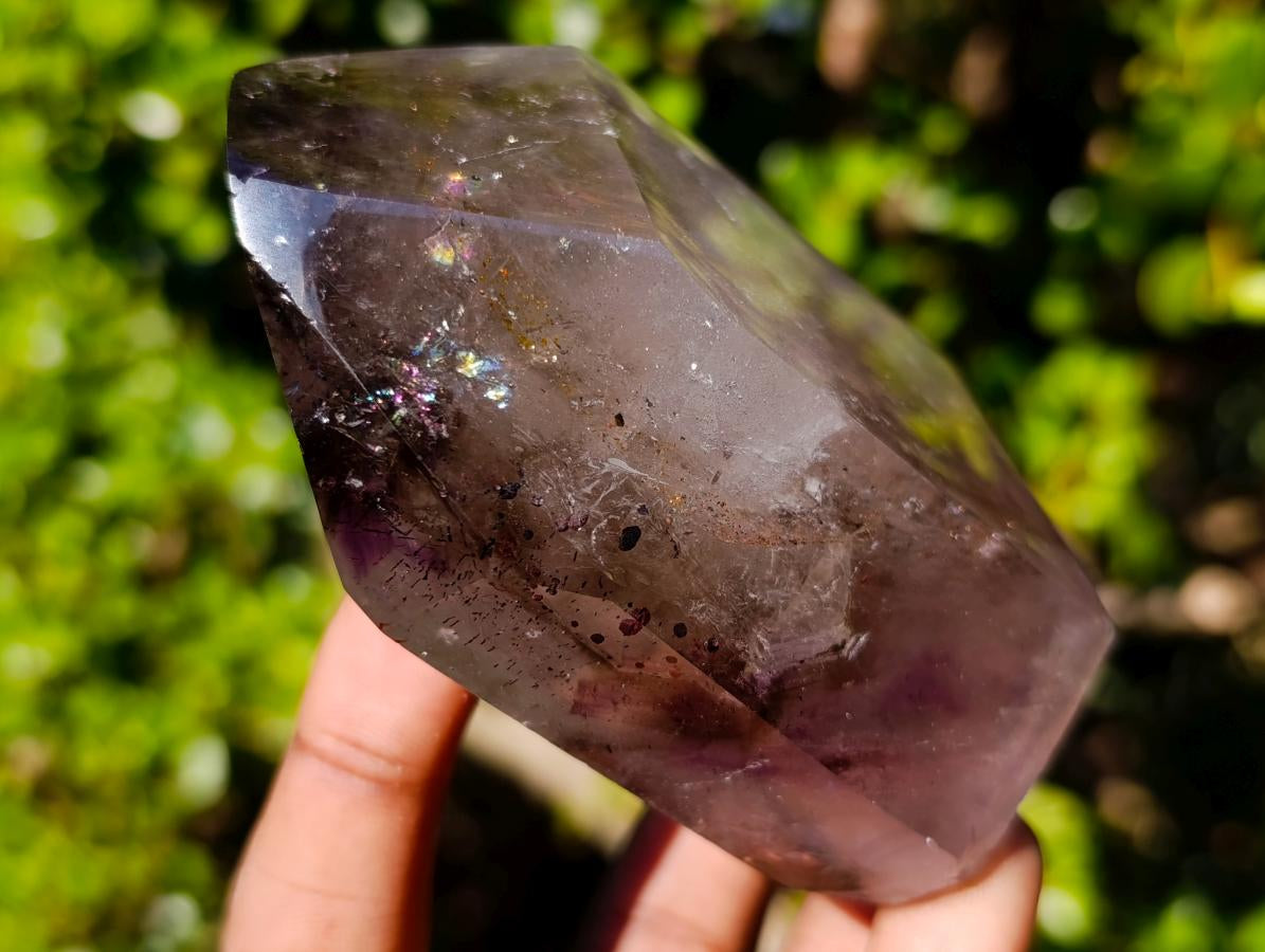 Polished Smokey Window Amethyst Display Crystals x 2 From Akansobe, Madagascar - Toprock Gemstones and Minerals 