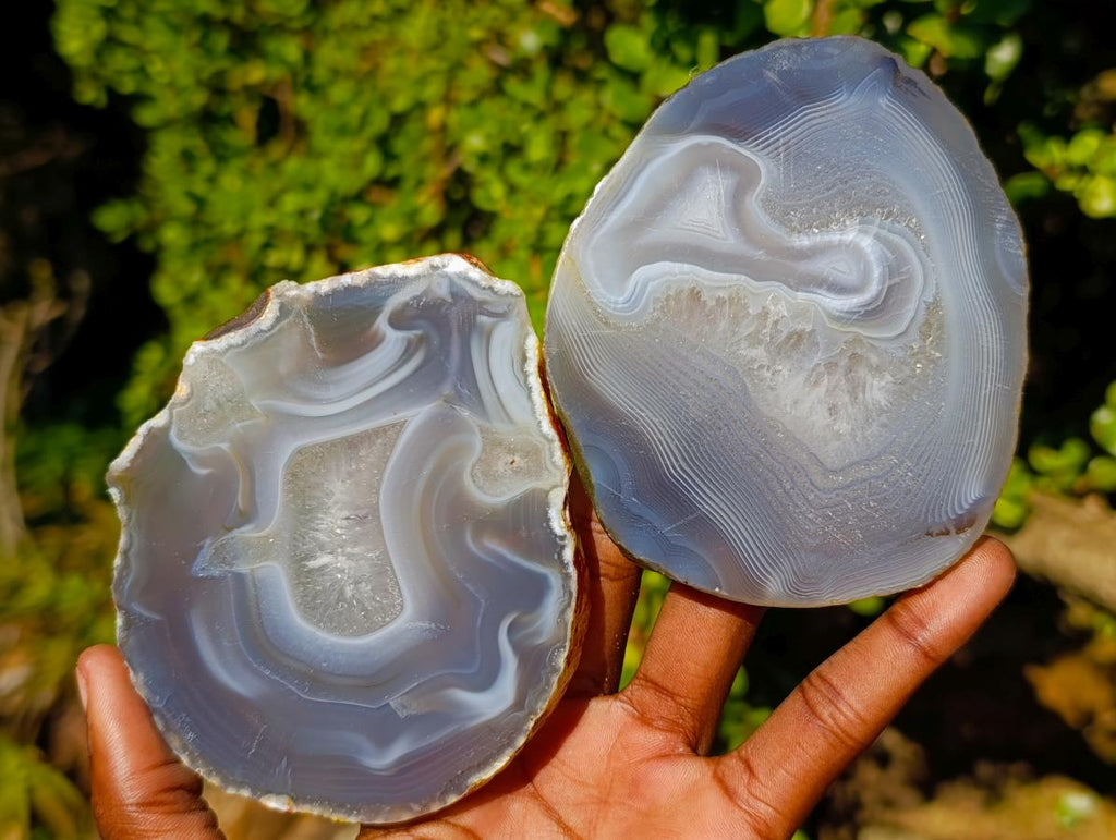 Polished Banded Agate Slices with Natural Edging x 12 From Madagascar - Toprock Gemstones and Minerals 