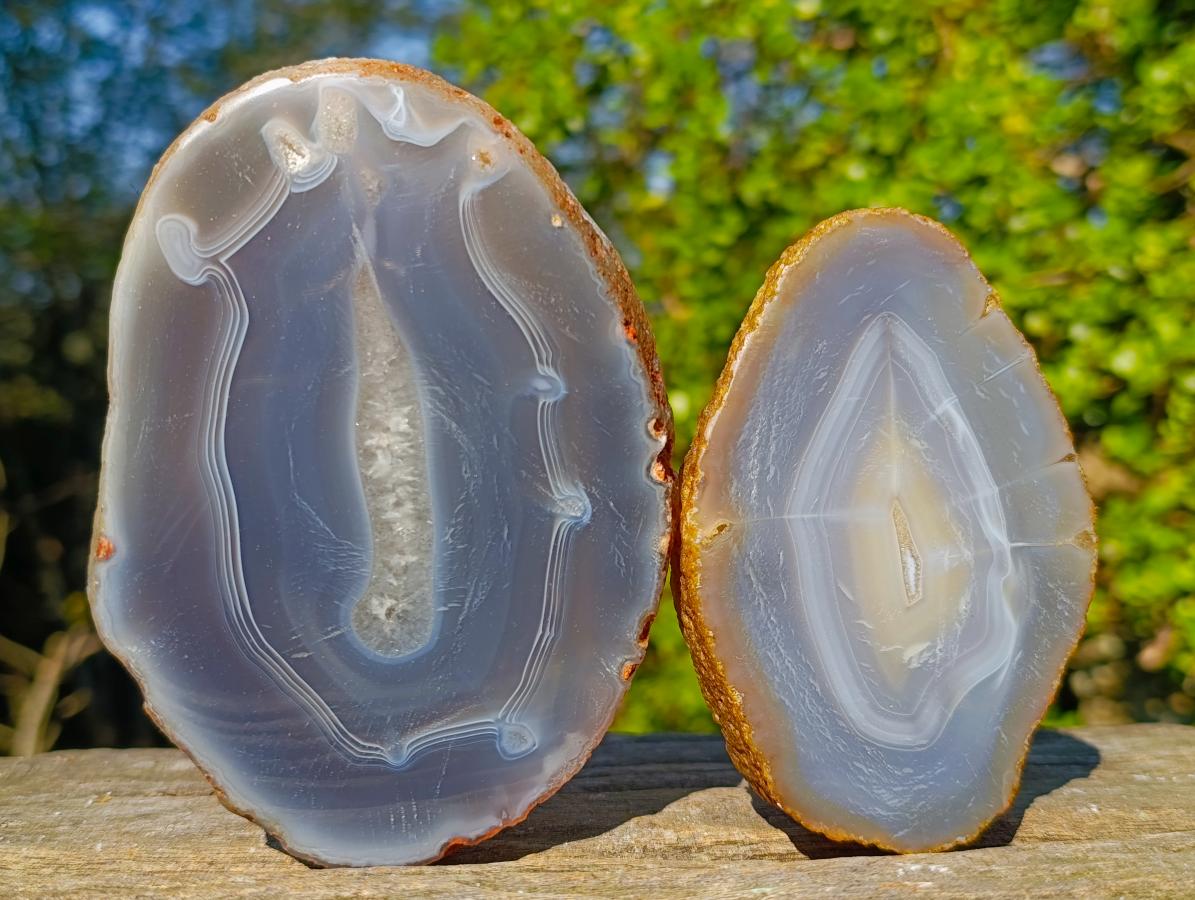 Polished Banded Agate Slices with Natural Edging x 12 From Madagascar - Toprock Gemstones and Minerals 