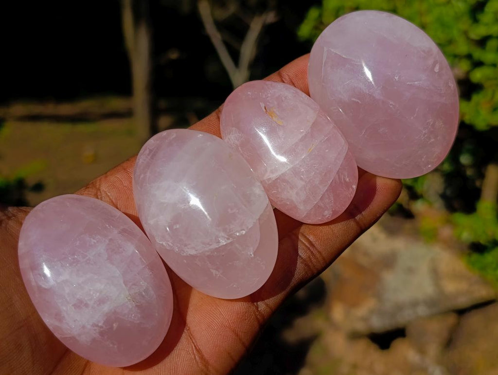 Polished Gemmy Rose Quartz Palm Stones x 24 From Madagascar - Toprock Gemstones and Minerals 