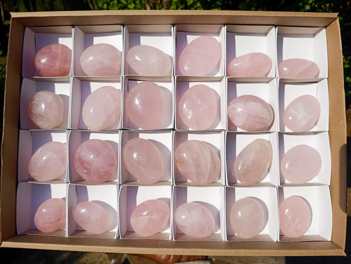 Polished Gemmy Rose Quartz Palm Stones x 24 From Madagascar - Toprock Gemstones and Minerals 