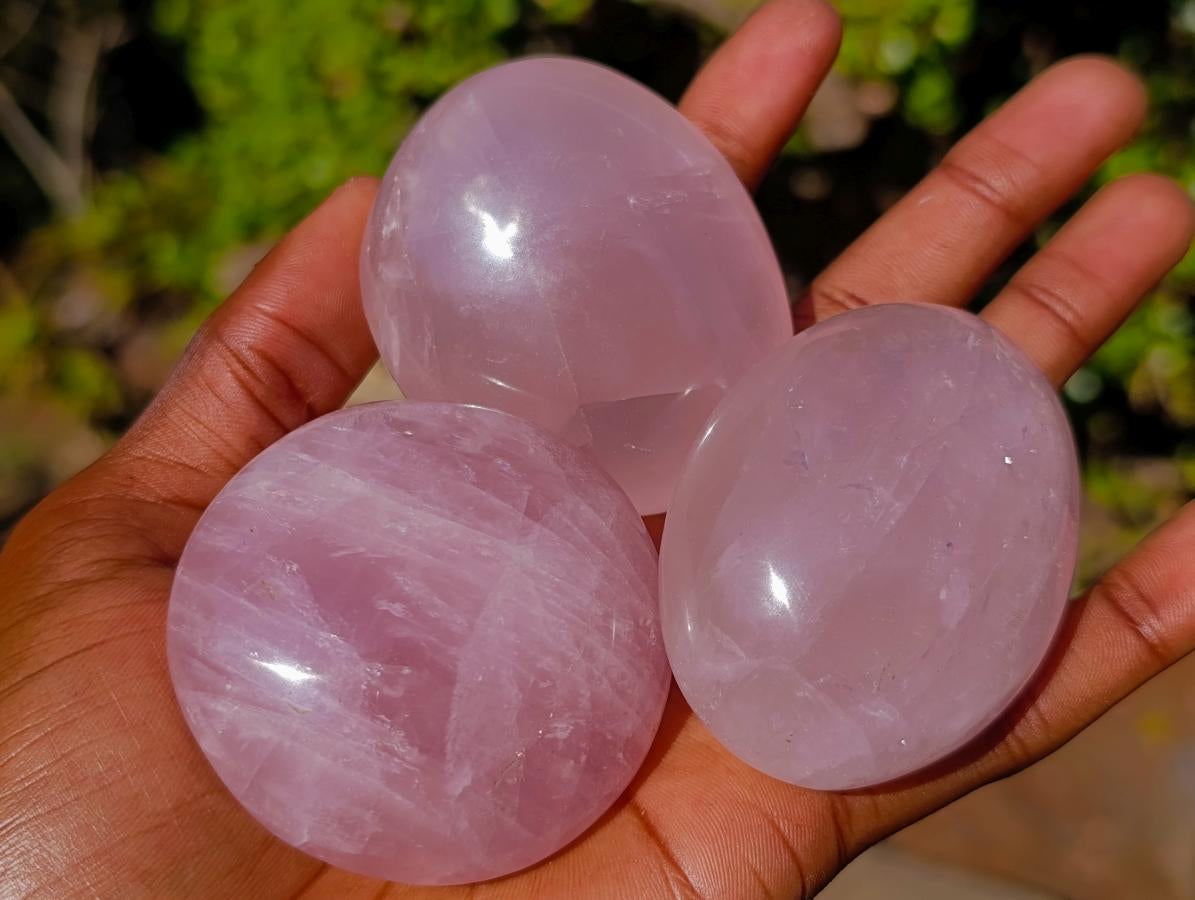 Polished Gemmy Rose Quartz Palm Stones x 24 From Madagascar - Toprock Gemstones and Minerals 