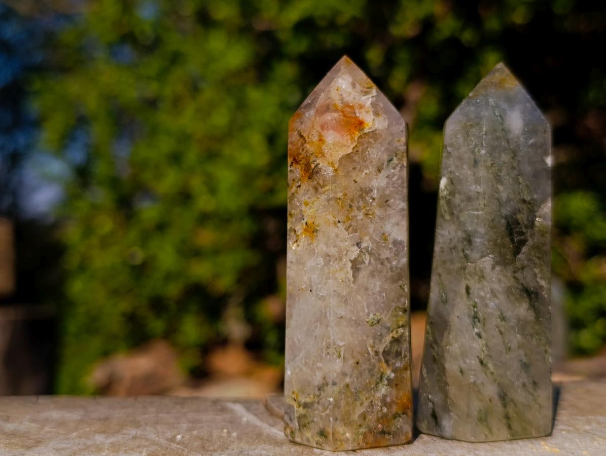 Polished Epidote in Girasol Quartz Display Crystals x 12 From Madagascar - Toprock Gemstones and Minerals 