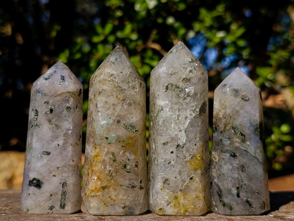 Polished Epidote in Girasol Quartz Display Crystals x 12 From Madagascar - Toprock Gemstones and Minerals 