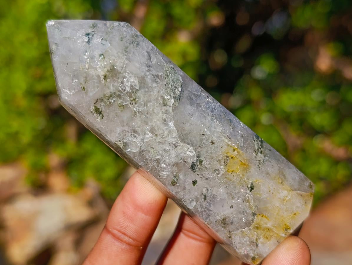 Polished Epidote in Girasol Quartz Display Crystals x 12 From Madagascar - Toprock Gemstones and Minerals 