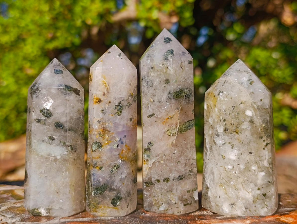 Polished Epidote in Girasol Quartz Display Crystals x 12 From Madagascar - Toprock Gemstones and Minerals 