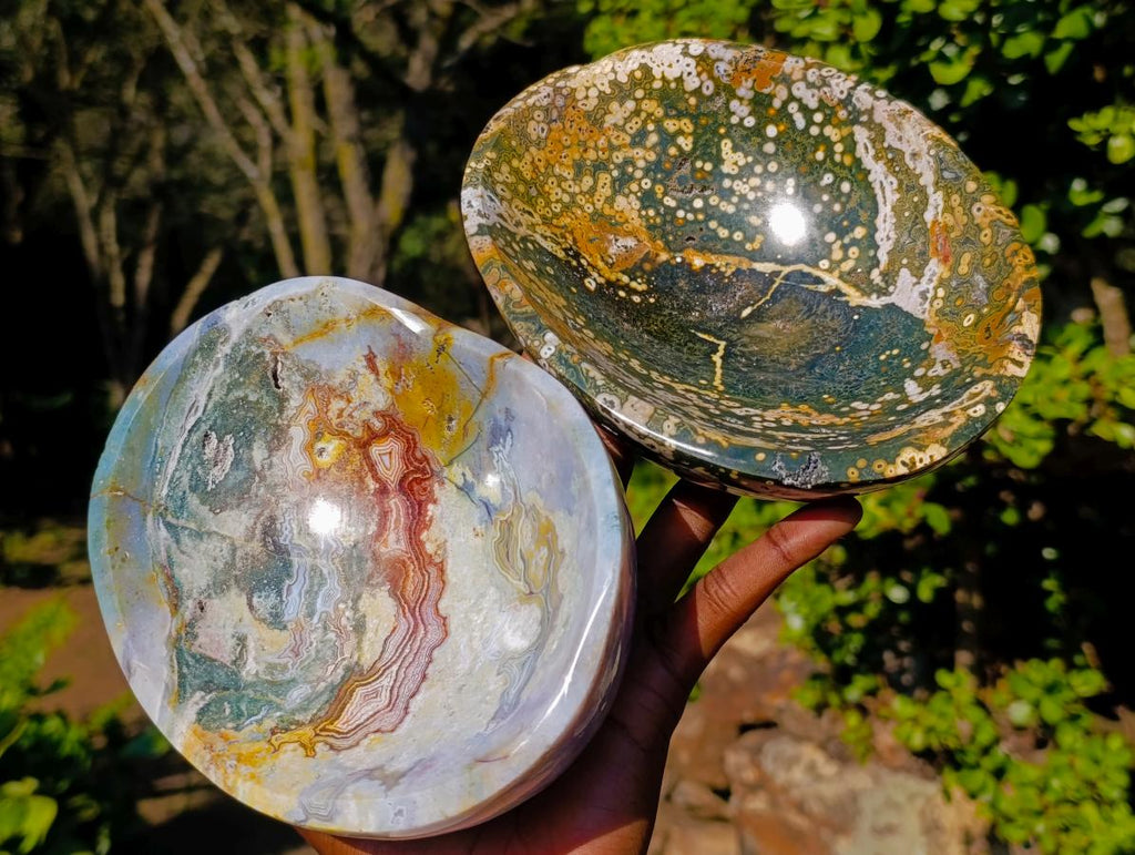 Polished Ocean Jasper Bowls x 2 From Northwest Coast, Madagascar - Toprock Gemstones and Minerals 