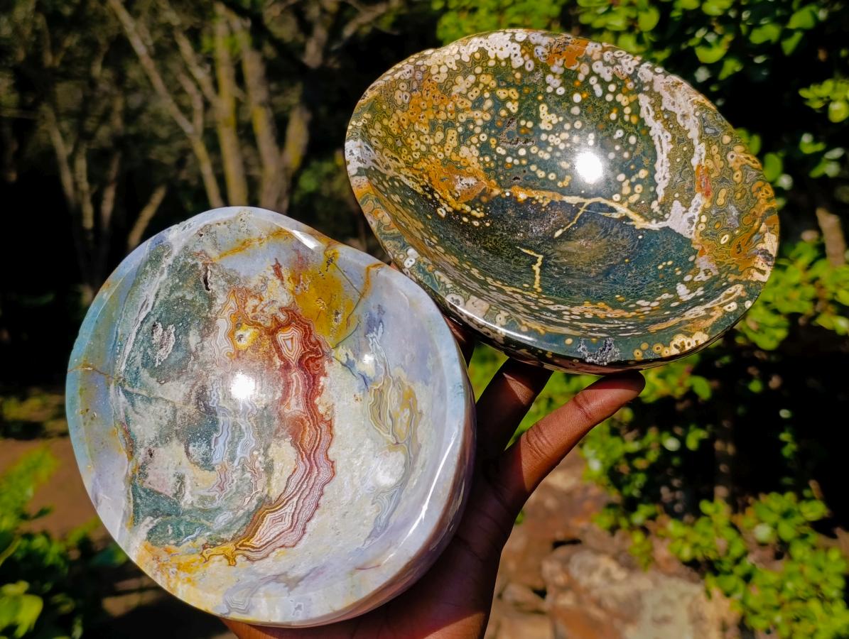 Polished Ocean Jasper Bowls x 2 From Northwest Coast, Madagascar - Toprock Gemstones and Minerals 