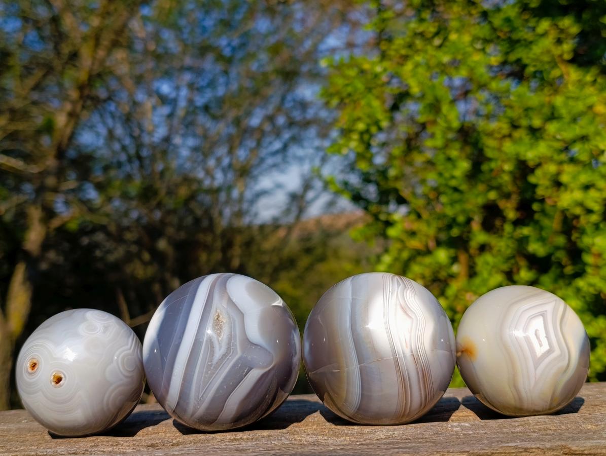 Polished Banded Agate Spheres x 4 From Madagascar - Toprock Gemstones and Minerals 