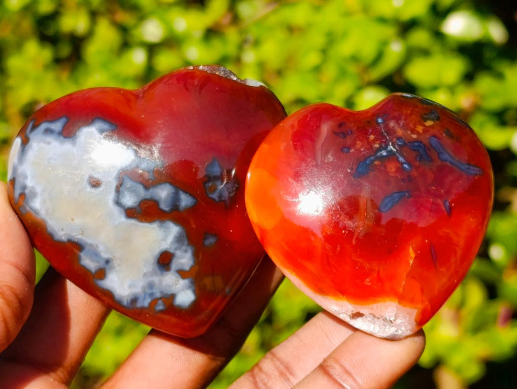 Polished Carnelian Agate Gemstone Hearts x 12 From Madagascar - Toprock Gemstones and Minerals 