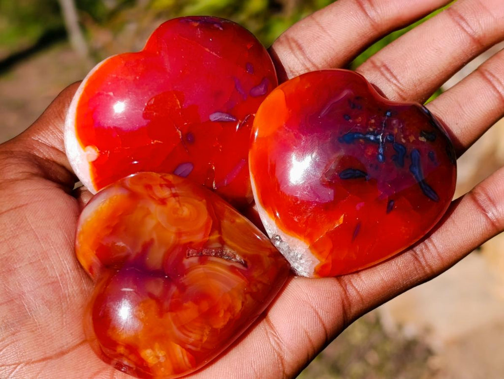 Polished Carnelian Agate Gemstone Hearts x 12 From Madagascar - Toprock Gemstones and Minerals 