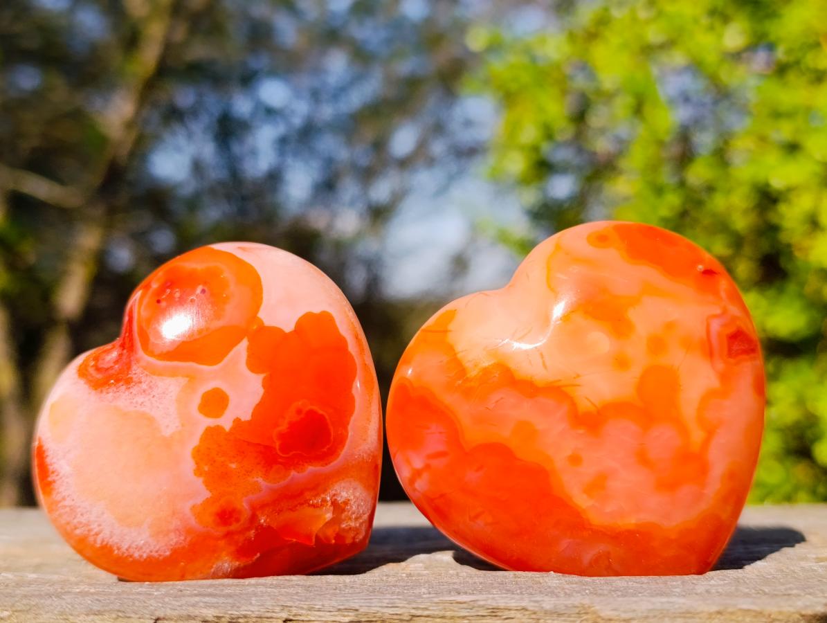 Polished Carnelian Agate Gemstone Hearts x 12 From Madagascar - Toprock Gemstones and Minerals 