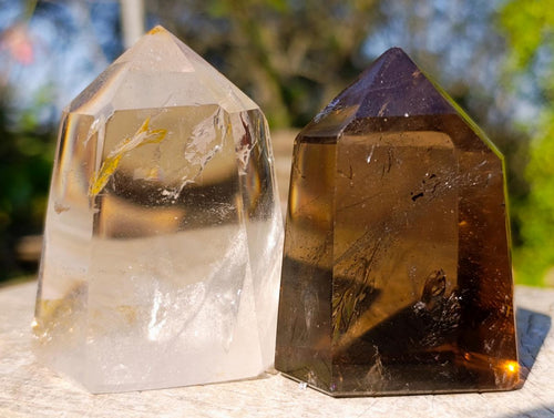 Polished Smokey Citrine and Smokey Window Quartz Crystals x 6 From Madagascar - Toprock Gemstones and Minerals 