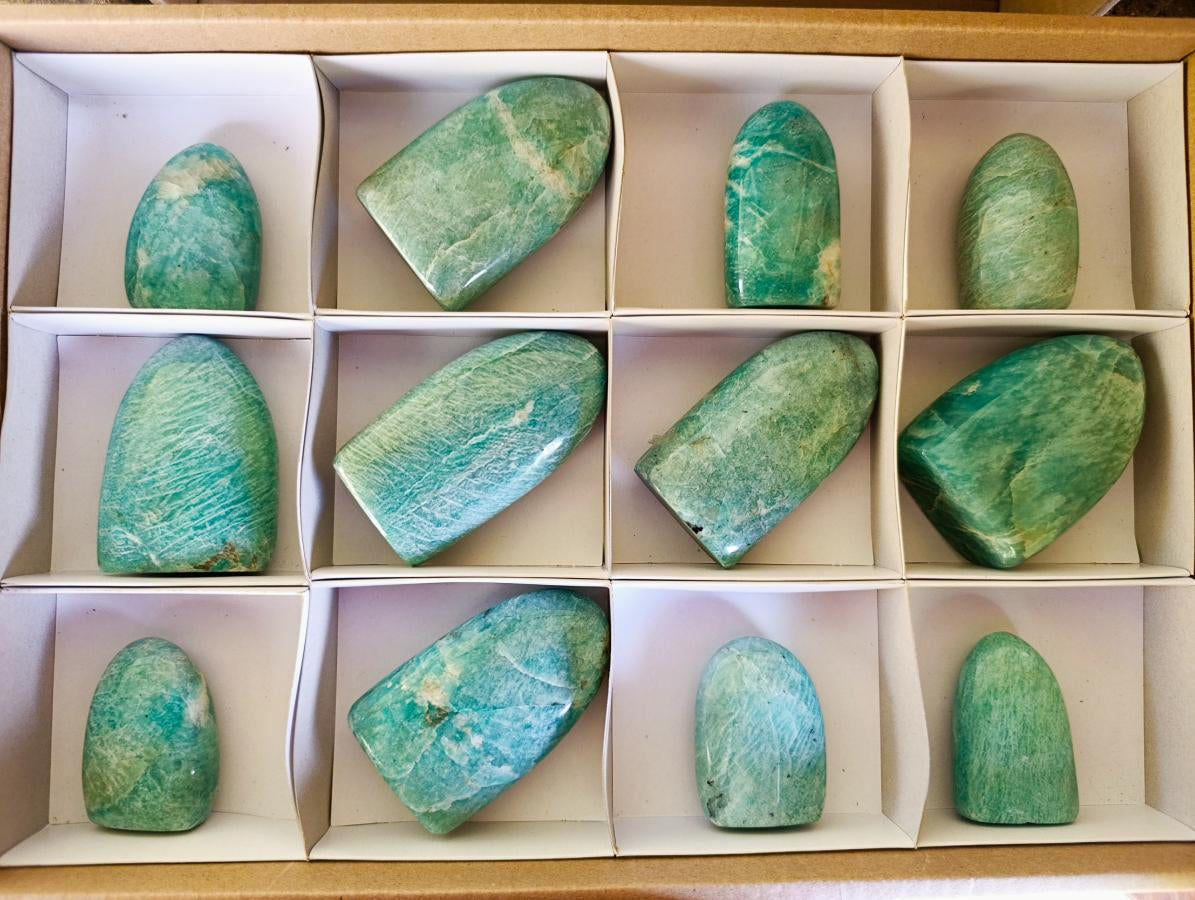 Polished Amazonite Standing Display Pieces x 12 From Madagascar - Toprock Gemstones and Minerals 