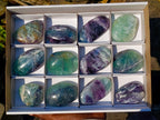Polished Watermelon Fluorite Palm Stones x 12 From Uis, Namibia - Toprock Gemstones and Minerals 
