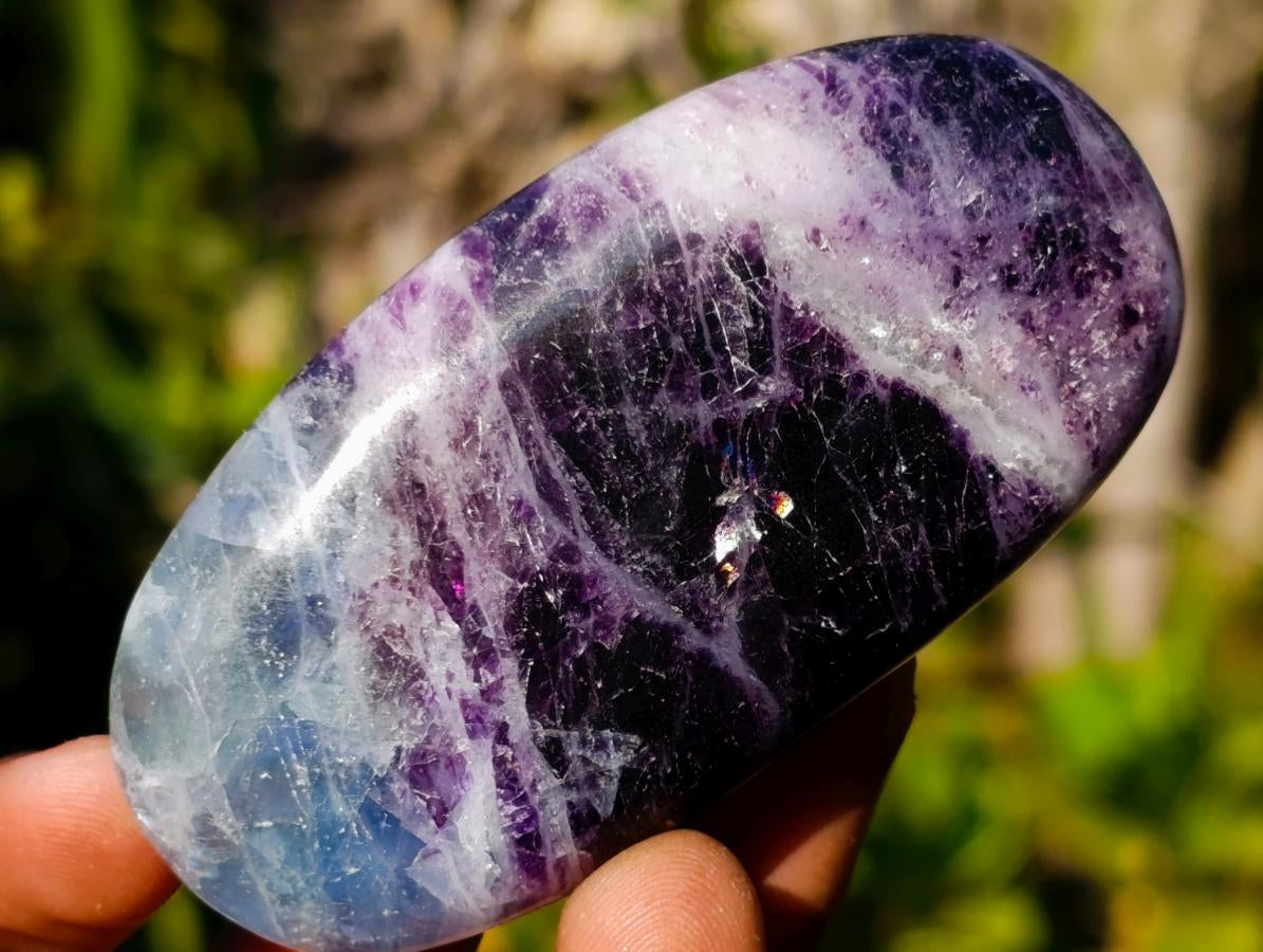 Polished Watermelon Fluorite Palm Stones x 12 From Uis, Namibia - Toprock Gemstones and Minerals 