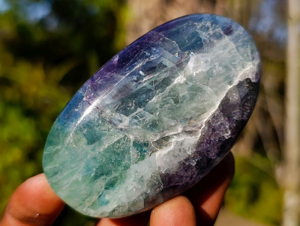 Polished Watermelon Fluorite Palm Stones x 12 From Uis, Namibia - Toprock Gemstones and Minerals 