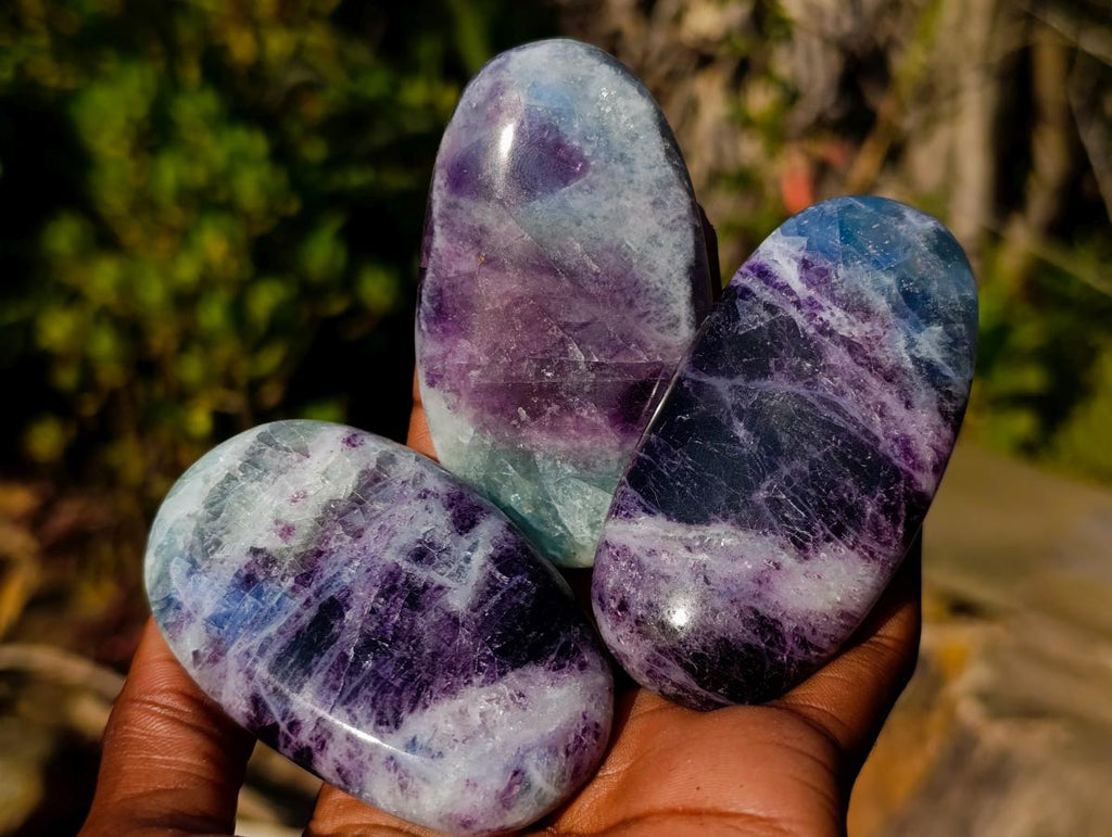 Polished Watermelon Fluorite Palm Stones x 12 From Uis, Namibia - Toprock Gemstones and Minerals 