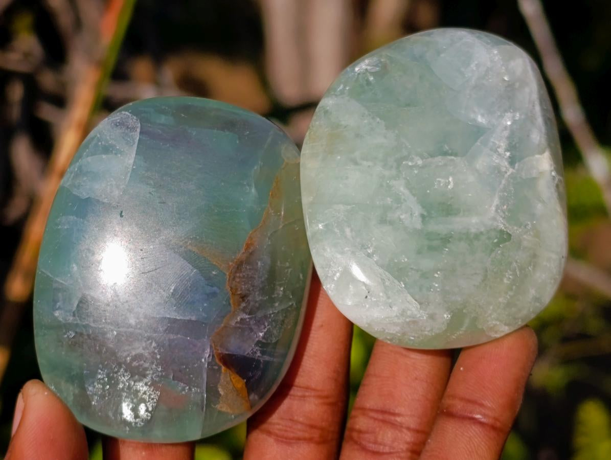 Polished Watermelon Fluorite Palm Stones x 12 From Uis, Namibia - Toprock Gemstones and Minerals 