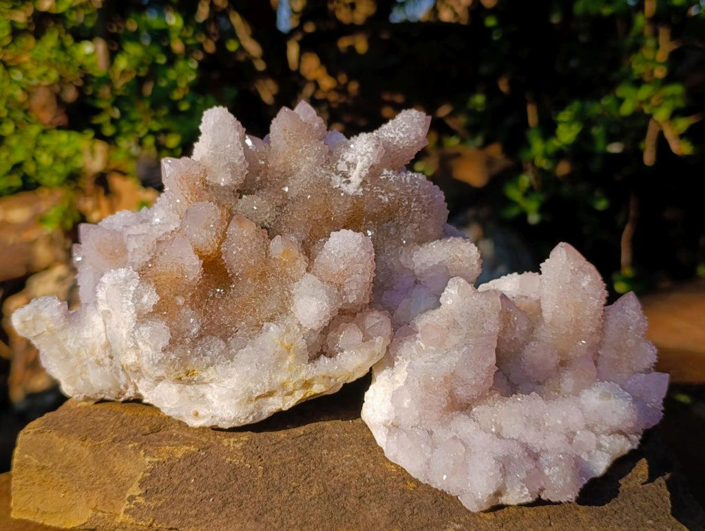 Natural Pale Lilac Drusy Spirit Quartz Clusters with Smokey Quartz x 2 From Boekenhouthoek, South Africa - Toprock Gemstones and Minerals 