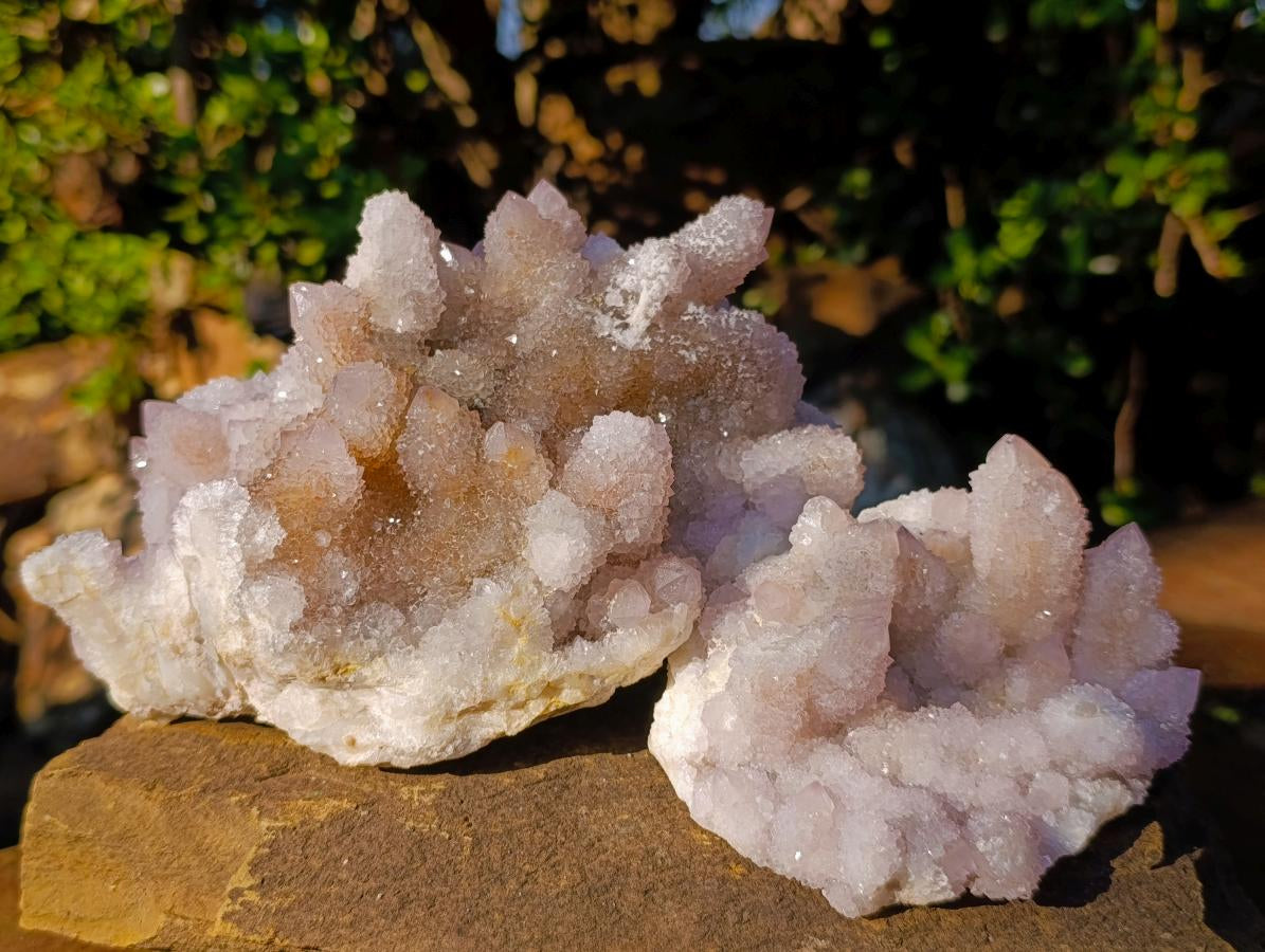 Natural Pale Lilac Drusy Spirit Quartz Clusters with Smokey Quartz x 2 From Boekenhouthoek, South Africa - Toprock Gemstones and Minerals 