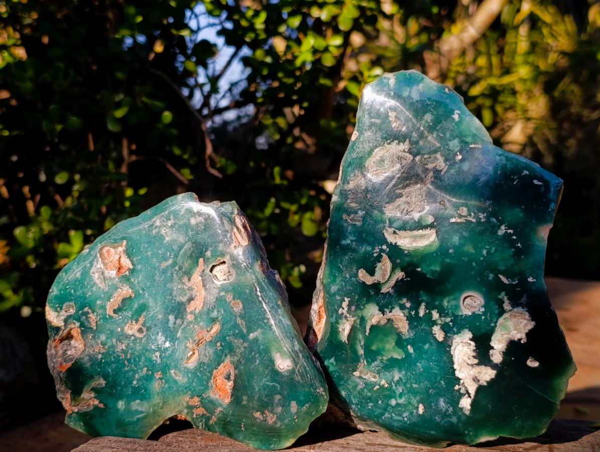 Polished On One Side Large Mtorolite Chrysoprase Slices x 2 From Mutorashanga, Zimbabwe - Toprock Gemstones and Minerals 