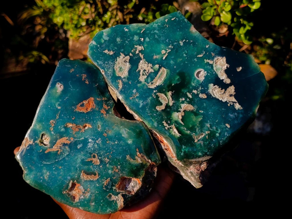 Polished On One Side Large Mtorolite Chrysoprase Slices x 2 From Mutorashanga, Zimbabwe - Toprock Gemstones and Minerals 