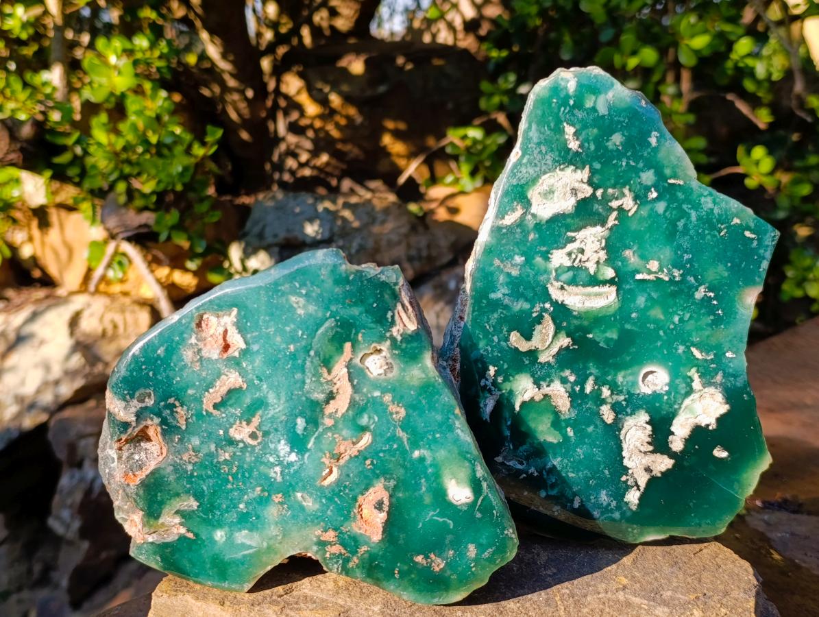 Polished On One Side Large Mtorolite Chrysoprase Slices x 2 From Mutorashanga, Zimbabwe - Toprock Gemstones and Minerals 