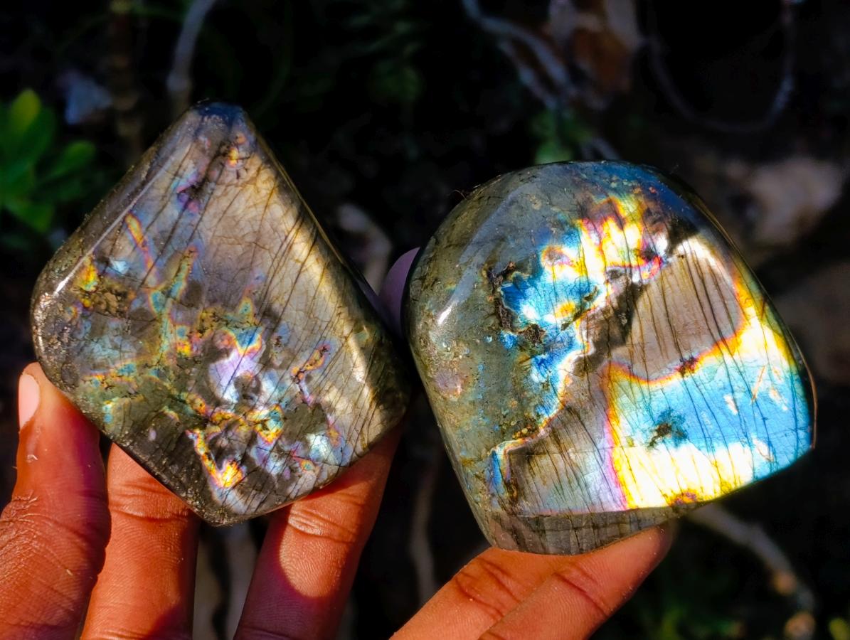 Polished Spectrolite Labradorite Standing Display Pieces x 6 From Madagascar - Toprock Gemstones and Minerals 