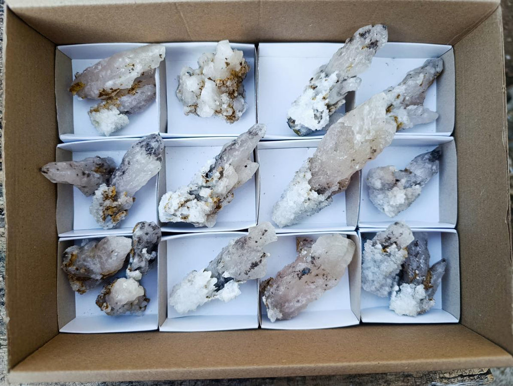 Natural Drusy Quartz Coated Calcite Pseudomorph Crystal Specimens x 17 From Albert's Mountain, Lesotho - Toprock Gemstones and Minerals 