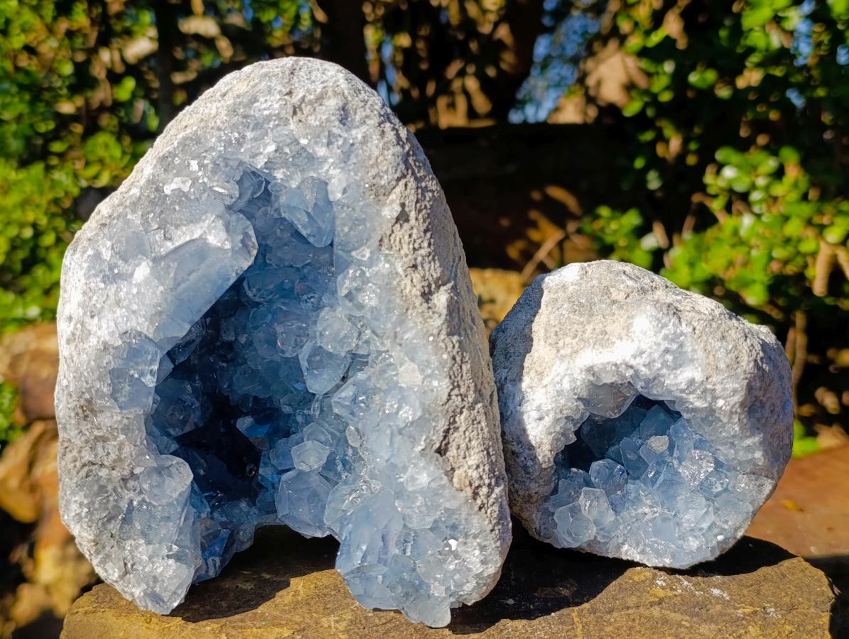 Natural Blue Celestite Geode Specimens x 2 From Sakoany, Madagascar - Toprock Gemstones and Minerals 