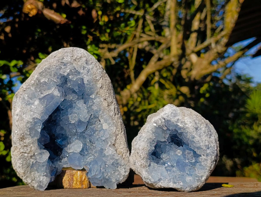 Natural Blue Celestite Geode Specimens x 2 From Sakoany, Madagascar - Toprock Gemstones and Minerals 