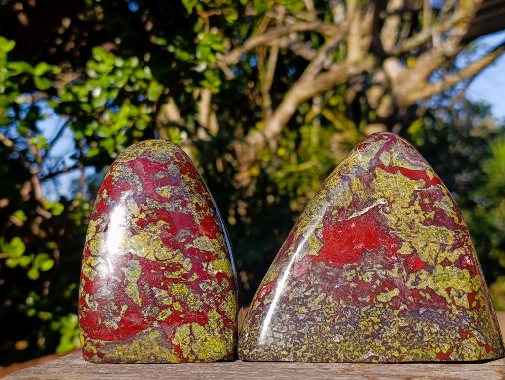 Polished Bastite Dragonsblood Stone Standing Display Pieces x 2 From Tshipise, South Africa - Toprock Gemstones and Minerals 