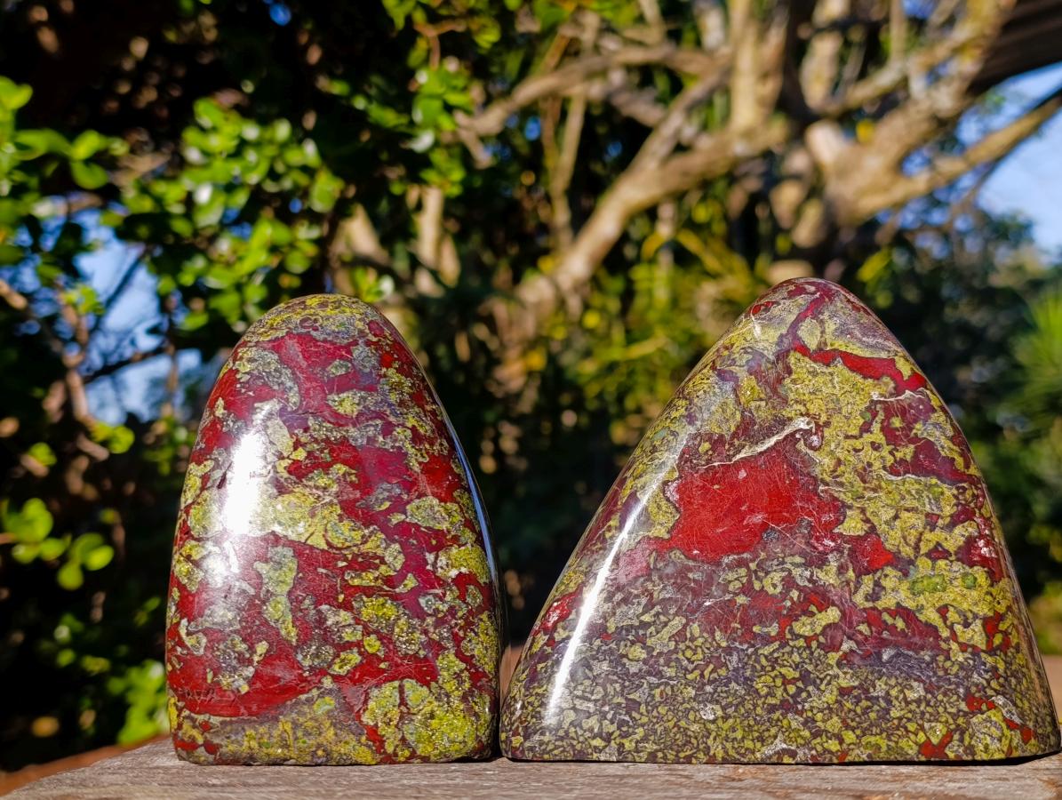 Polished Bastite Dragonsblood Stone Standing Display Pieces x 2 From Tshipise, South Africa - Toprock Gemstones and Minerals 