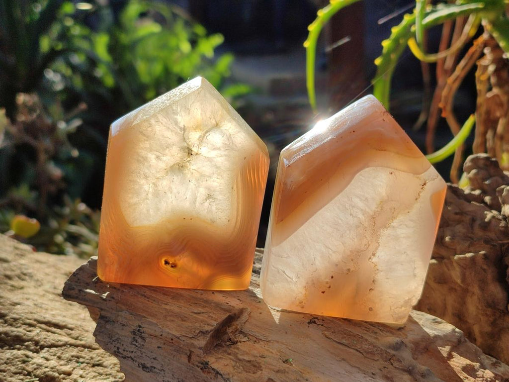 Polished Banded Agate Standing Crystal Shaped Slices x 12 From Madagascar - Toprock Gemstones and Minerals 