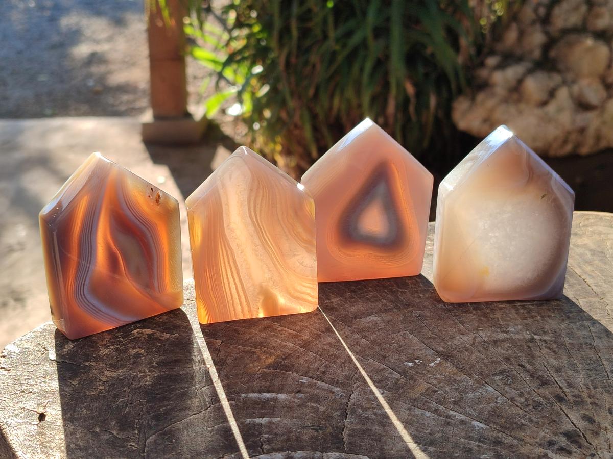 Polished Banded Agate Standing Crystal Shaped Slices x 12 From Madagascar - Toprock Gemstones and Minerals 