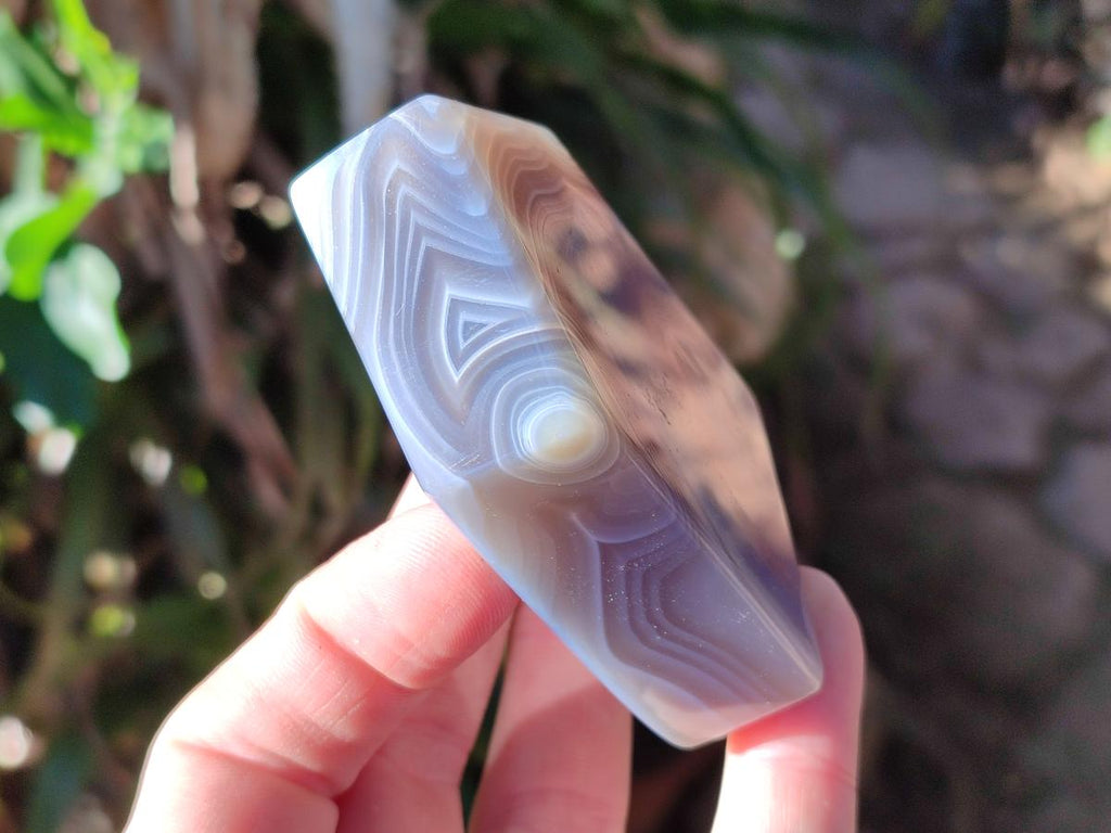 Polished Banded Agate Standing Crystal Shaped Slices x 12 From Madagascar - Toprock Gemstones and Minerals 