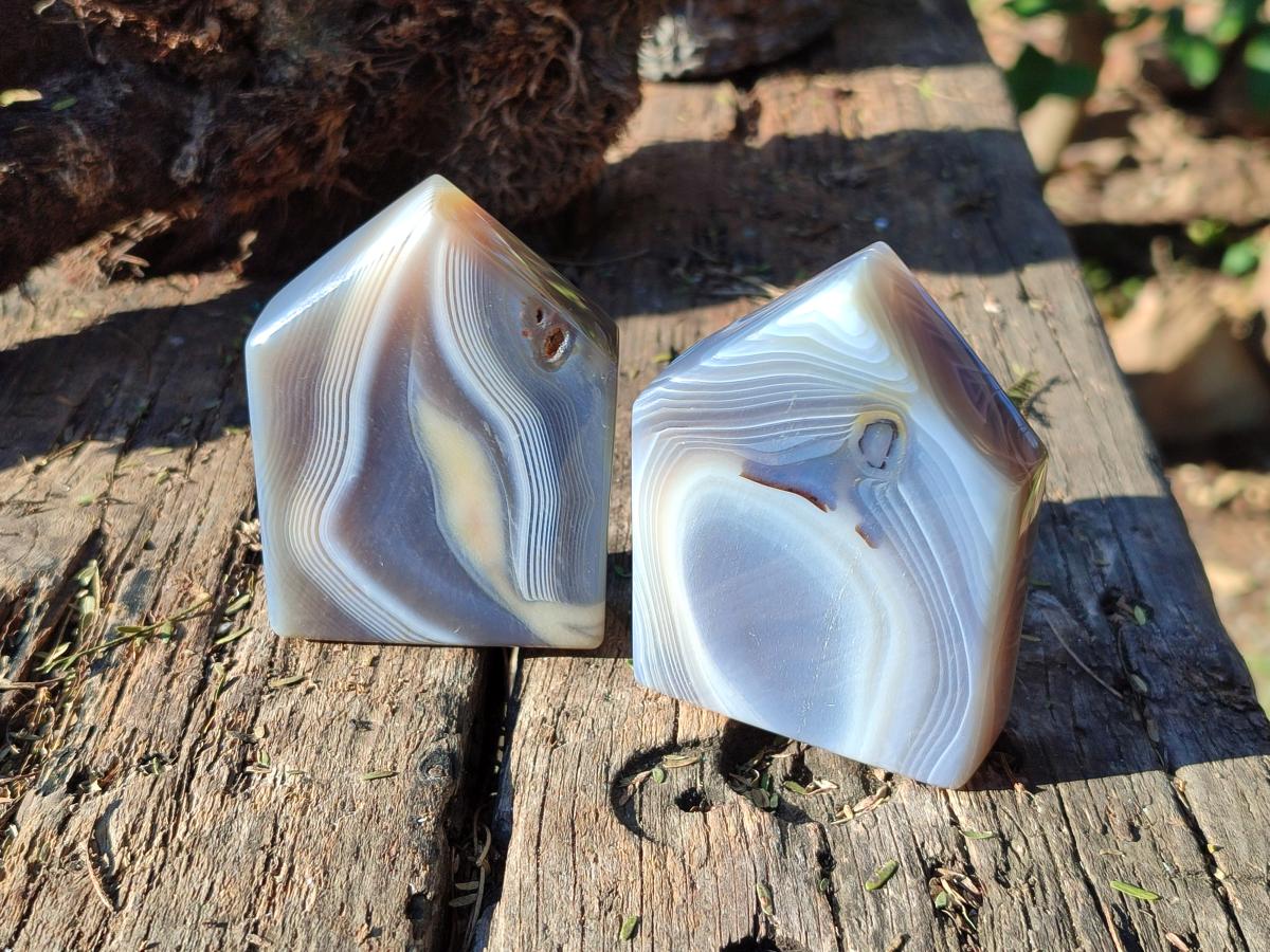 Polished Banded Agate Standing Crystal Shaped Slices x 12 From Madagascar - Toprock Gemstones and Minerals 