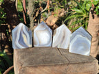 Polished Banded Agate Standing Crystal Shaped Slices x 12 From Madagascar - Toprock Gemstones and Minerals 