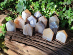 Polished Banded Agate Standing Crystal Shaped Slices x 12 From Madagascar - Toprock Gemstones and Minerals 