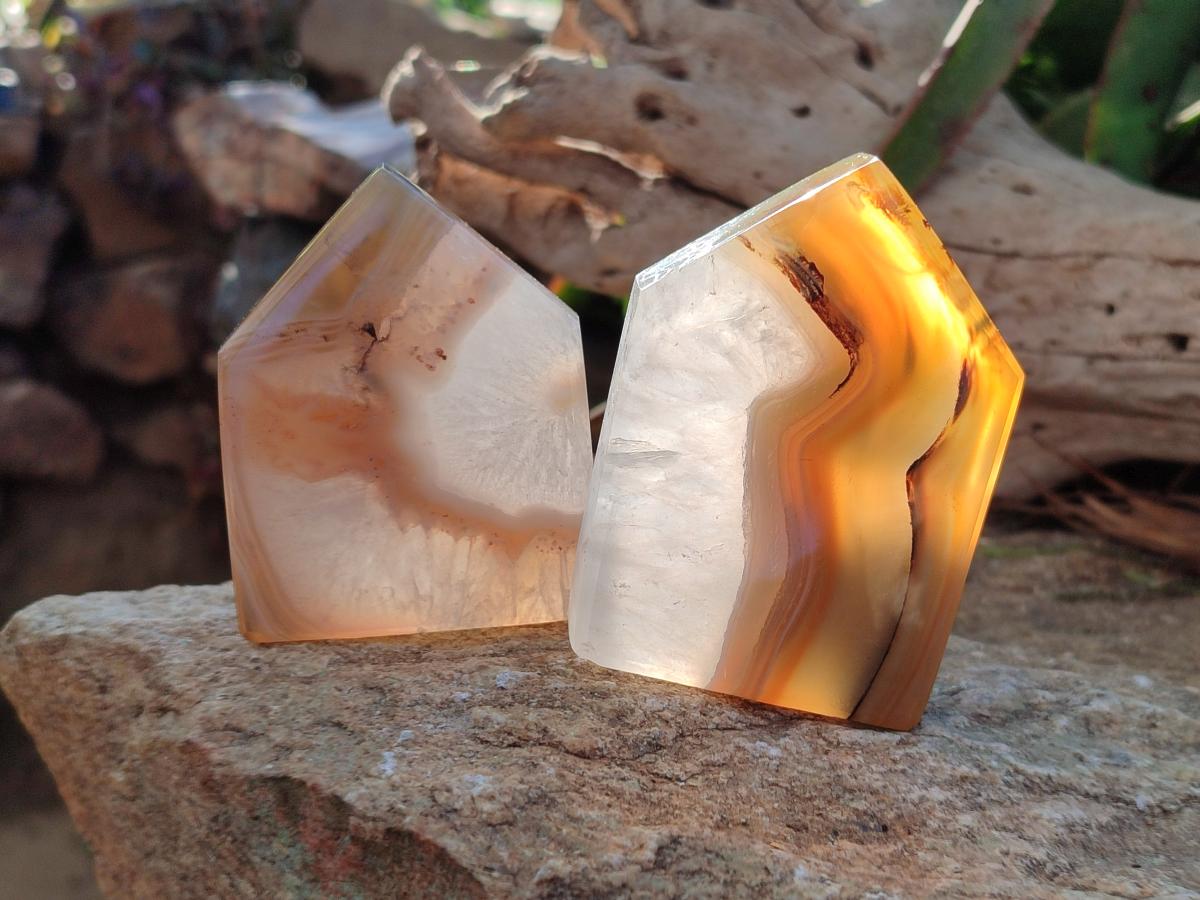 Polished Banded Agate Standing Crystal Shaped Slices x 12 From Madagascar - Toprock Gemstones and Minerals 