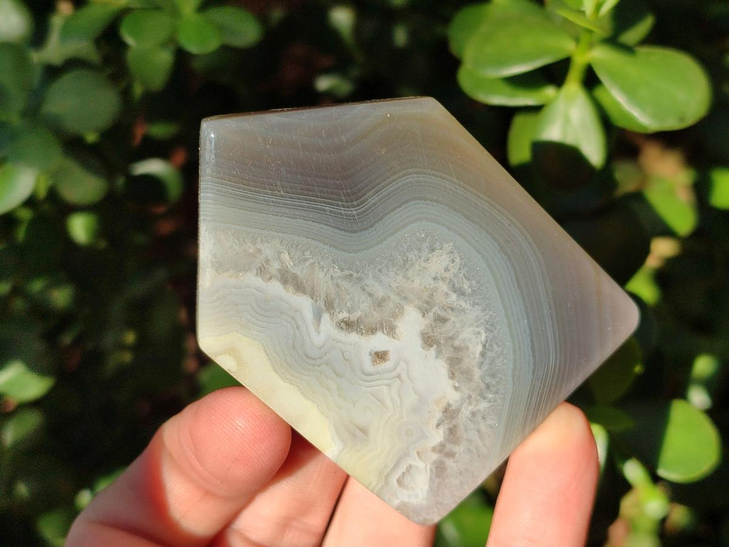Polished Banded Agate Standing Crystal Shaped Slices x 12 From Madagascar - Toprock Gemstones and Minerals 