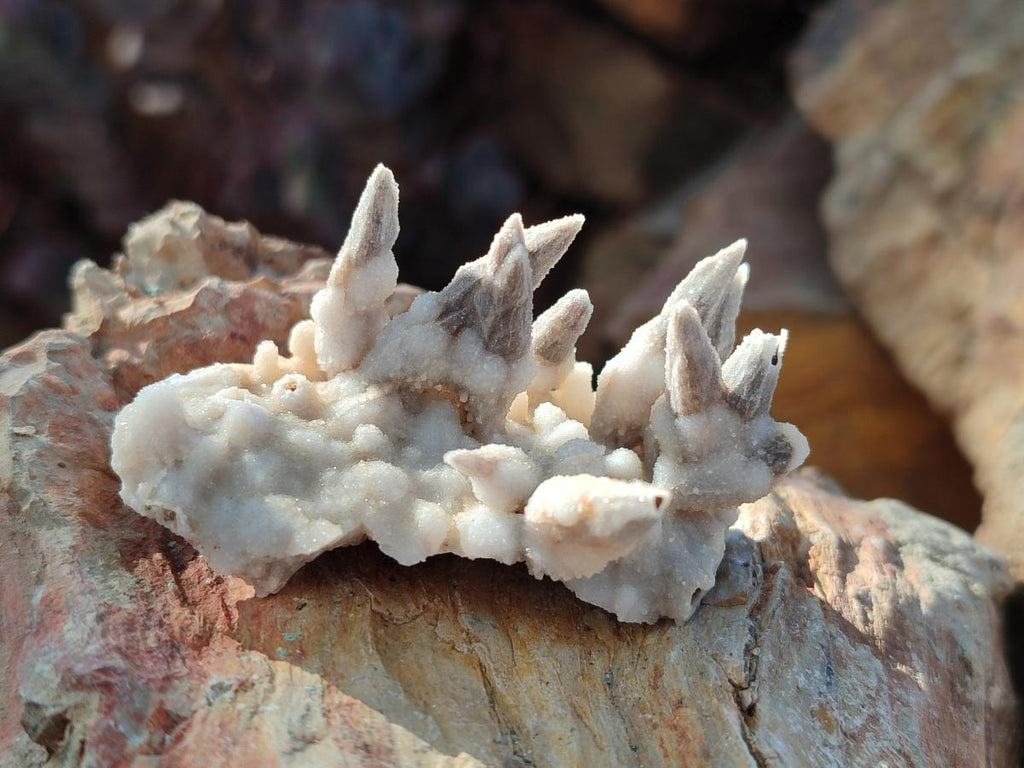 Natural Drusy Quartz Coated Spearhead Calcite Pseudomorph Clusters x 12 From Albert's Mountain, Lesotho - Toprock Gemstones and Minerals 
