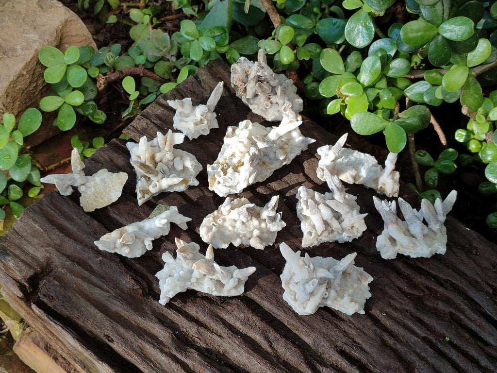 Natural Drusy Quartz Coated Spearhead Calcite Pseudomorph Clusters x 12 From Albert's Mountain, Lesotho - Toprock Gemstones and Minerals 