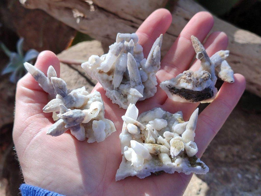 Natural Drusy Quartz Coated Spearhead Calcite Pseudomorph Clusters x 12 From Albert's Mountain, Lesotho - Toprock Gemstones and Minerals 