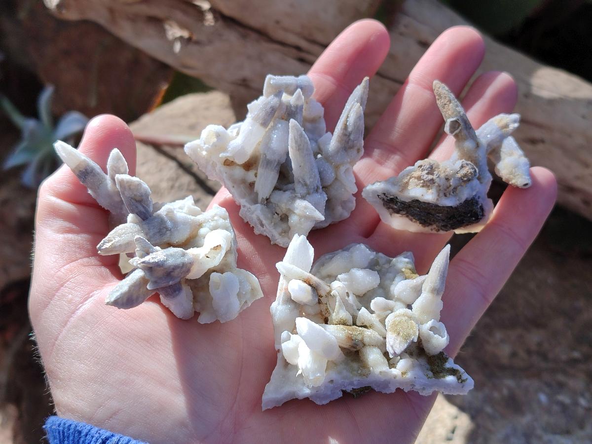 Natural Drusy Quartz Coated Spearhead Calcite Pseudomorph Clusters x 12 From Albert's Mountain, Lesotho - Toprock Gemstones and Minerals 