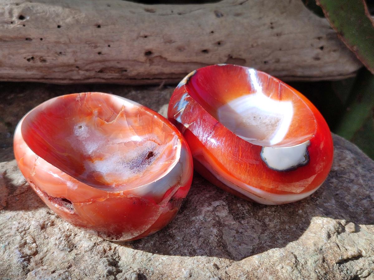 Polished Carnelian Agate Gemstone Bowls x 6 From Madagascar - Toprock Gemstones and Minerals 