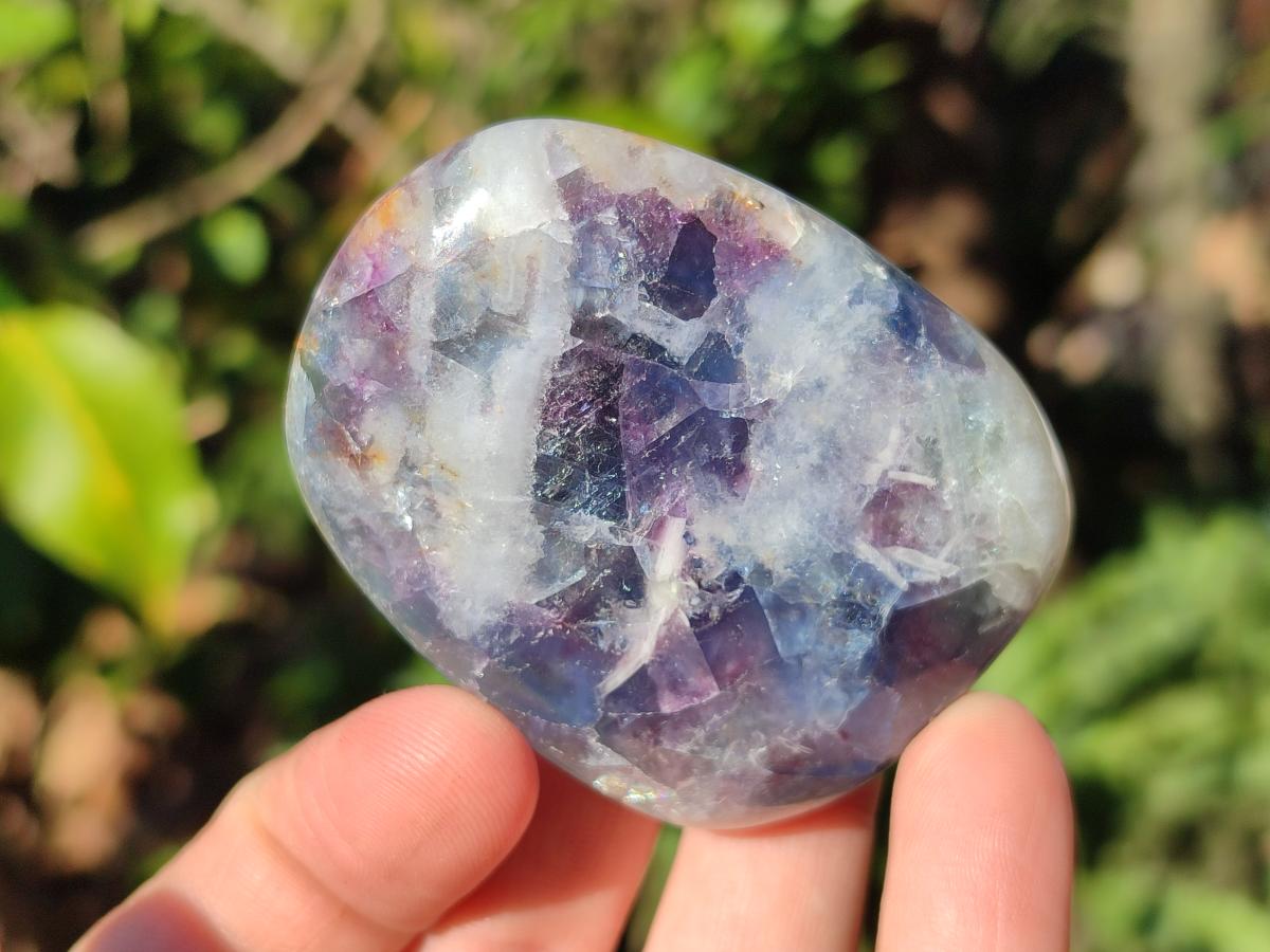 Polished Watermelon Fluorite Palm Stones x 12 From Uis, Namibia - Toprock Gemstones and Minerals 