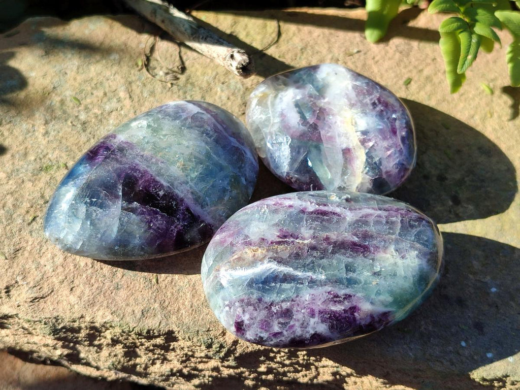 Polished Watermelon Fluorite Palm Stones x 12 From Uis, Namibia - Toprock Gemstones and Minerals 