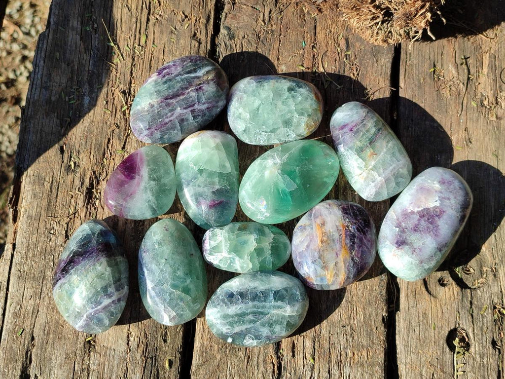 Polished Watermelon Fluorite Palm Stones x 12 From Uis, Namibia - Toprock Gemstones and Minerals 
